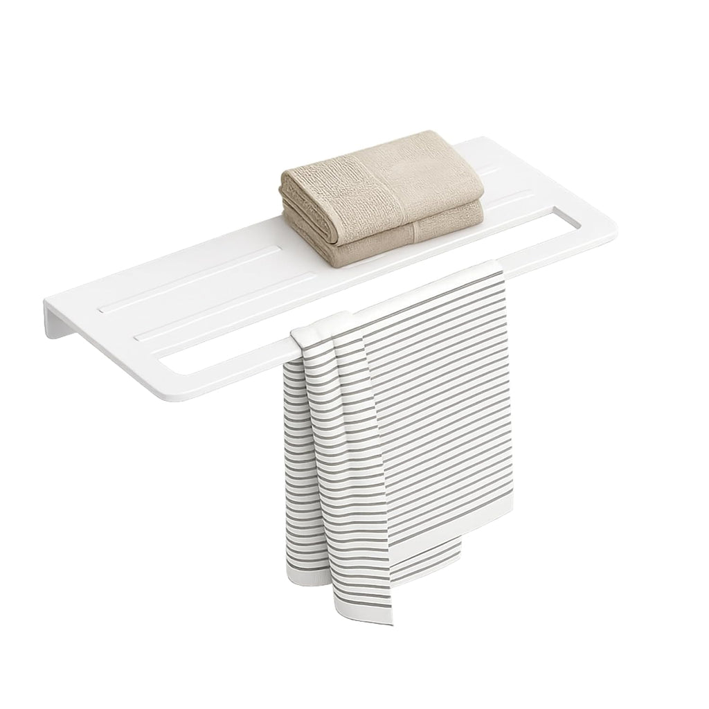 Fossa Space-Saving Wall Mounted Towel Shelf – Foldable Chrome Towel, Durable Bathroom Accessories, Rust Resistant & Stylish Bathroom Fittings | White (Quartz Ceramic)