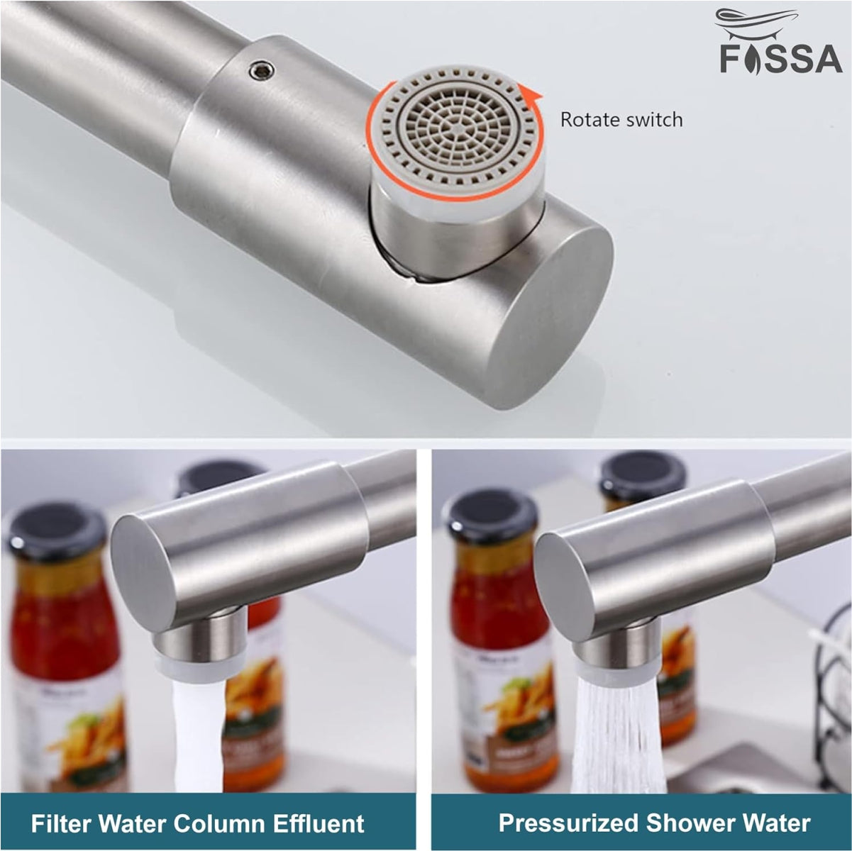Fossa Zig Zag Stainless Steel Deck Mounted Folding Kitchen Faucet, 304 Stainless Steel Single Handle with 360 Rotating Spout with Pure Water Cold and Hot Modern Drinking Faucet